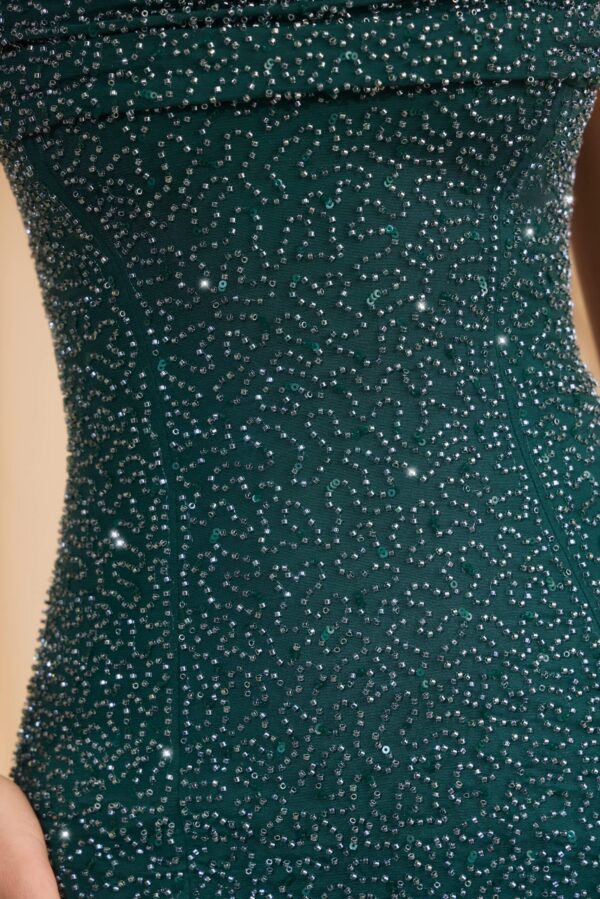 Embellished Strapless Cowl-Neck Mini Dress in Emerald Green - Image 5