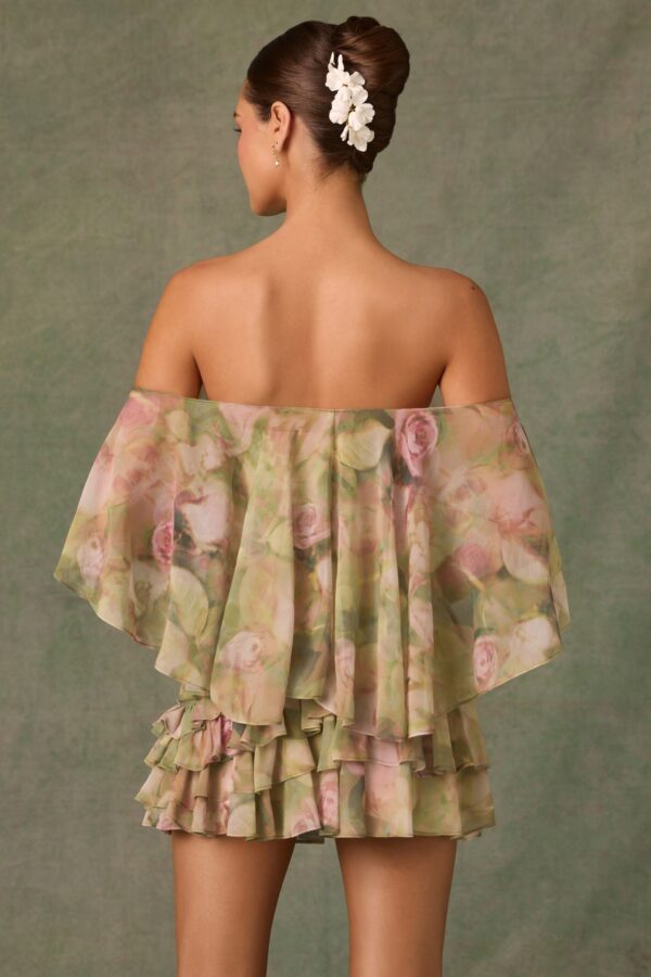Off-Shoulder Ruffled Mini Dress in Floral Multi Print - Image 2