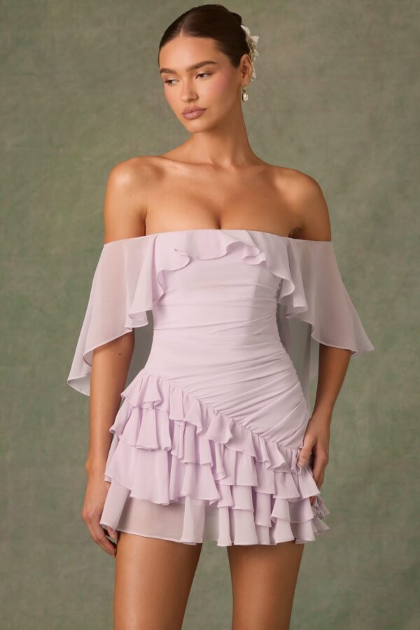 Off-Shoulder Ruffled Mini Dress in Lilac - Image 6