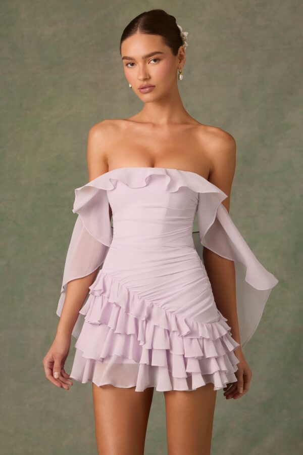 Off-Shoulder Ruffled Mini Dress in Lilac - Image 8