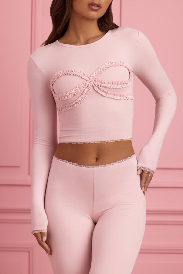 Lace-Trim Appliqué Pyjama Top in Baby Pink - Image 2