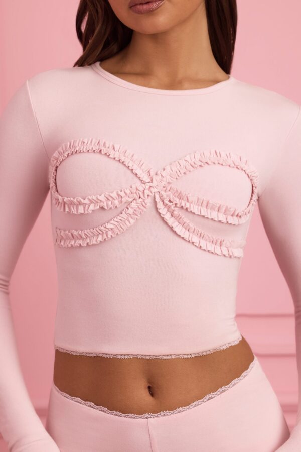 Lace-Trim Appliqué Pyjama Top in Baby Pink - Image 5