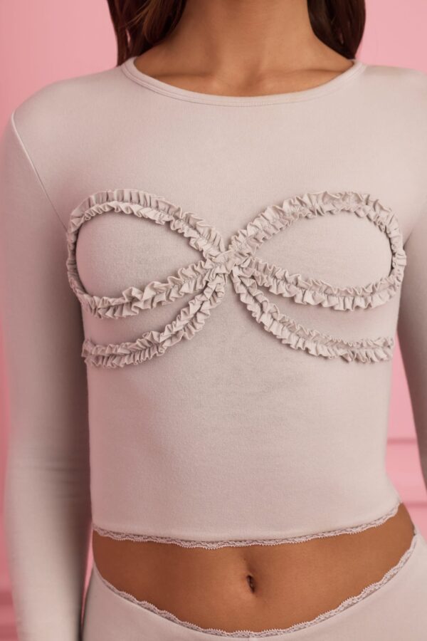 Lace-Trim Appliqué Pyjama Top in Cloud Grey - Image 5