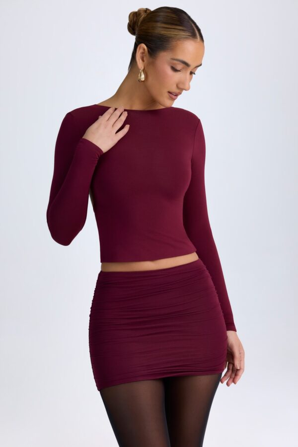 Modal Ruched Mid-Rise Mini Skirt in Wine Red - Image 6