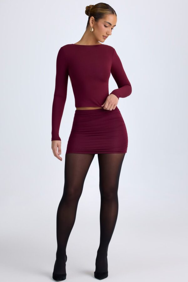 Modal Ruched Mid-Rise Mini Skirt in Wine Red - Image 7