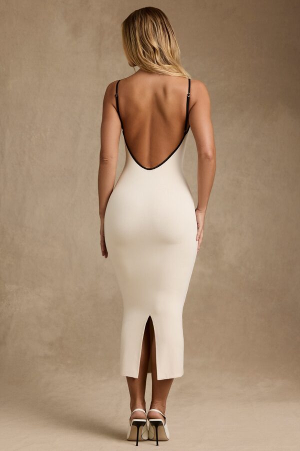 Modal Contrast-Trim Backless Midaxi Dress in Ivory - Image 3