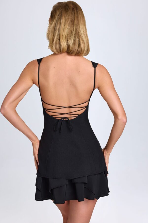 Ruffle-Trim Button-Detail Corset Mini Dress in Black - Image 4