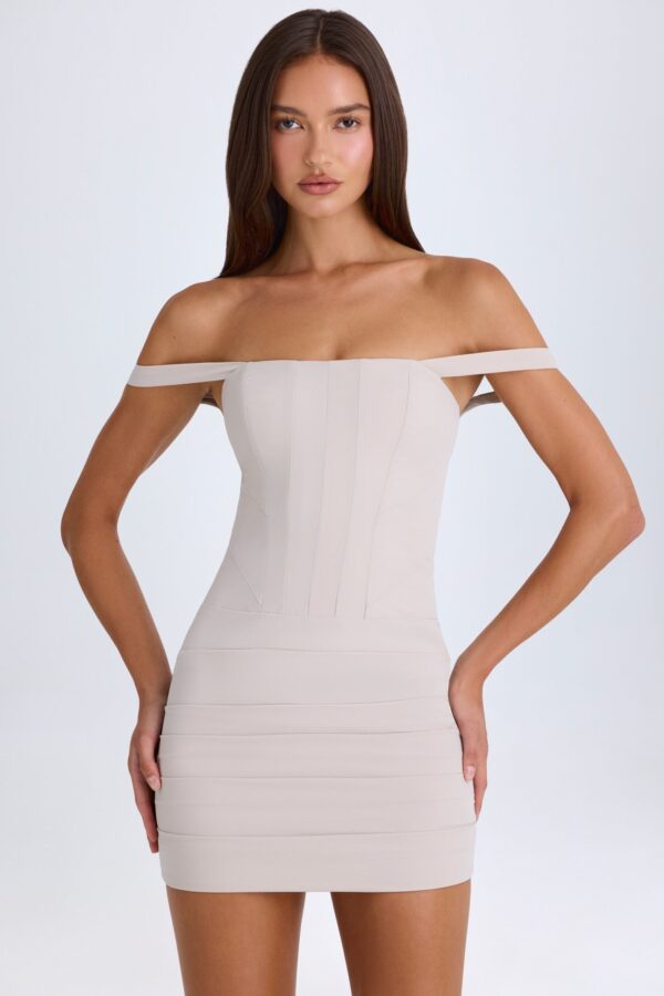 Off-Shoulder Corset Mini Dress in Taupe - Image 7