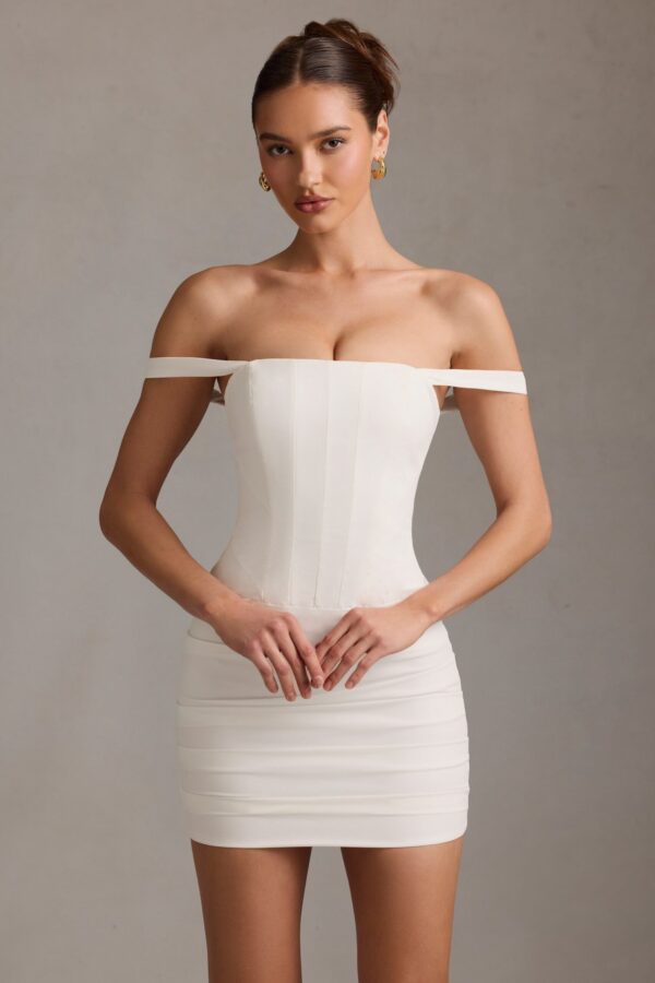 Off-Shoulder Corset Mini Dress in White - Image 5