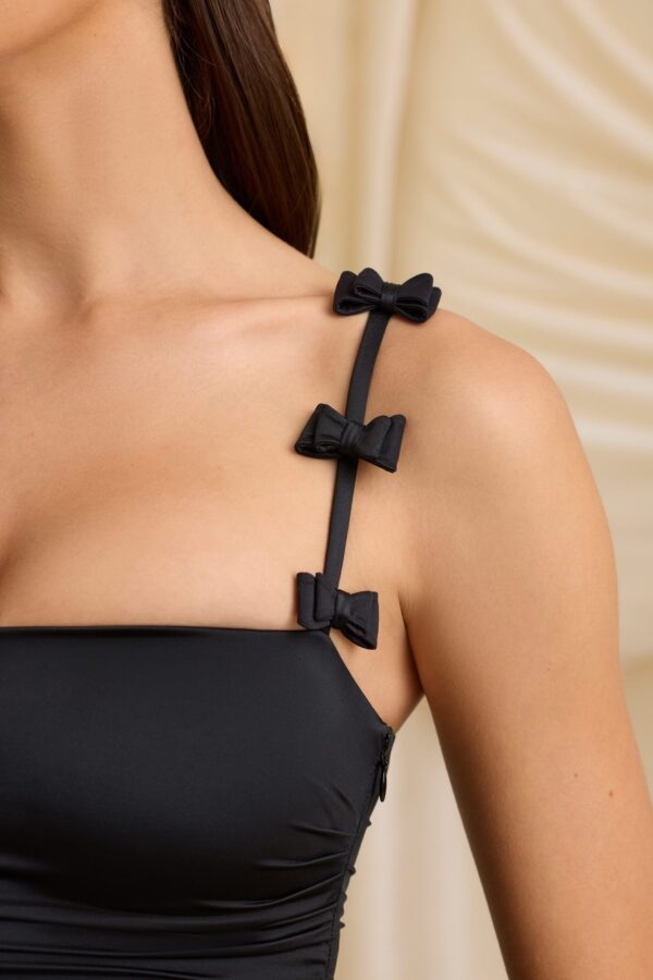 Bow-Detail Ruched Bubble Hem Mini Dress in Black - Image 5