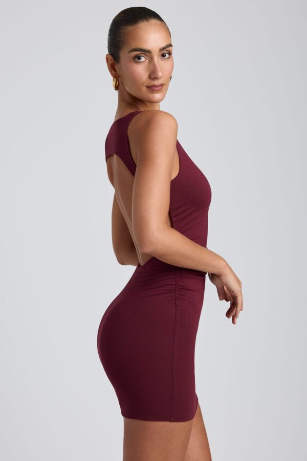 Modal High-Neck Open-Back Mini Dress in Plum - Image 5