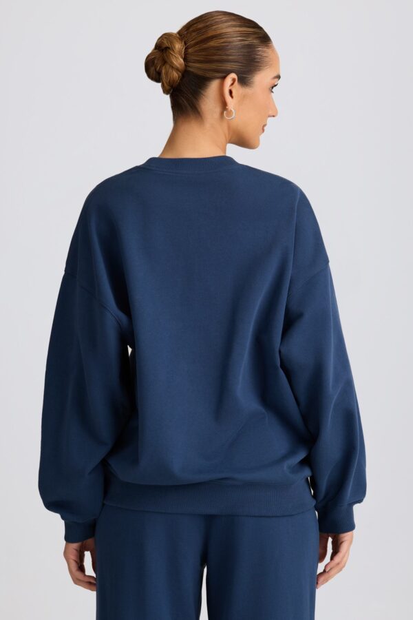 Oversized Crew-Neck Sweatshirt in Dark Navy - Image 2