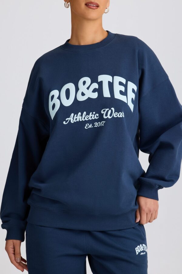 Oversized Crew-Neck Sweatshirt in Dark Navy - Image 5