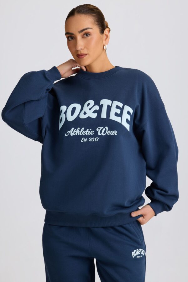 Oversized Crew-Neck Sweatshirt in Dark Navy - Image 6