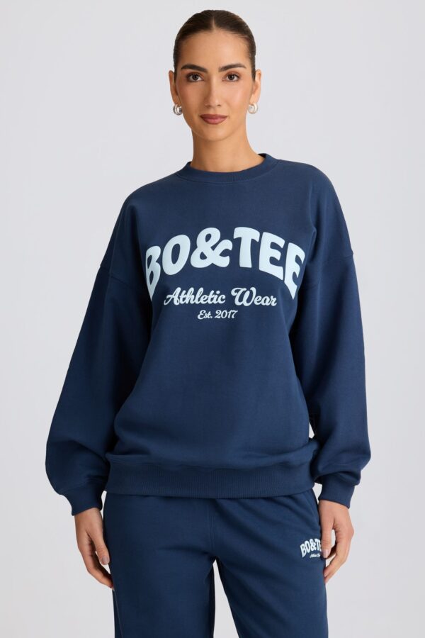 Oversized Crew-Neck Sweatshirt in Dark Navy - Image 7