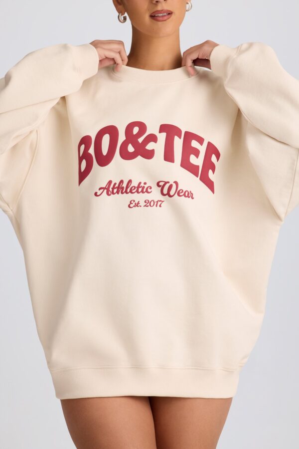 Oversized Crew-Neck Sweatshirt in Ecru - Image 5