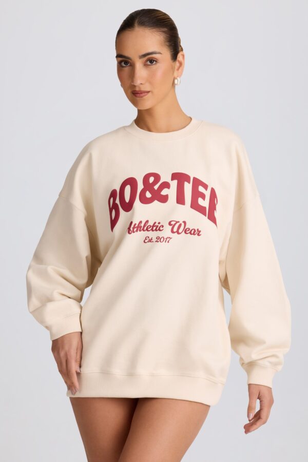 Oversized Crew-Neck Sweatshirt in Ecru - Image 6