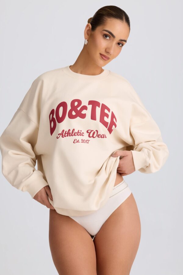 Oversized Crew-Neck Sweatshirt in Ecru - Image 7