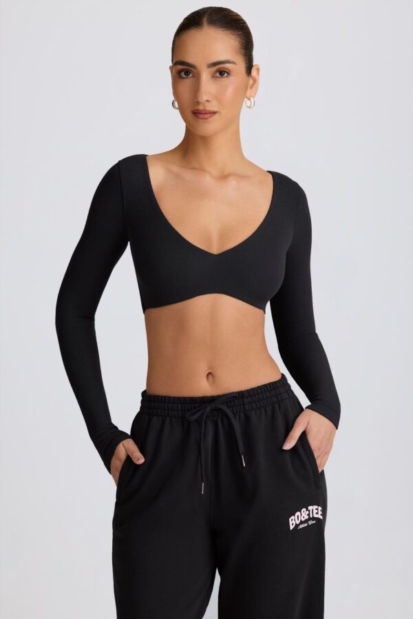 Ribbed Modal Long-Sleeve Crop Top in Black - Image 5