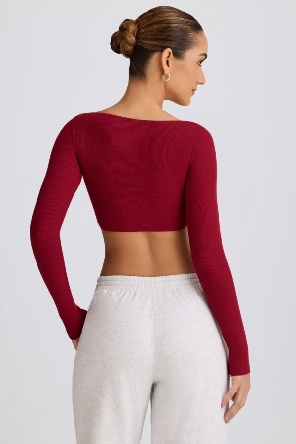 Ribbed Modal Long-Sleeve Crop Top in Burgundy - Image 2