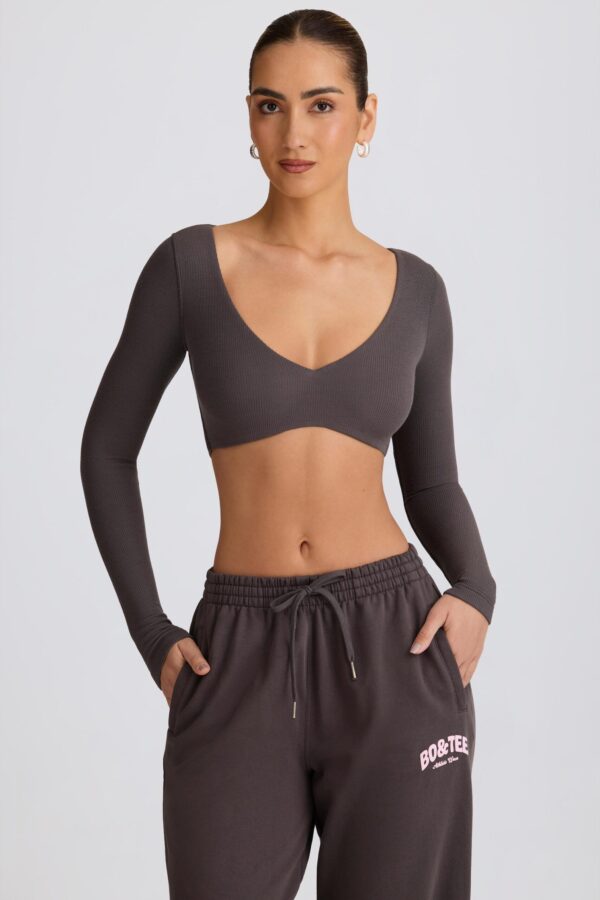 Ribbed Modal Long-Sleeve Crop Top in Charcoal Grey - Image 6