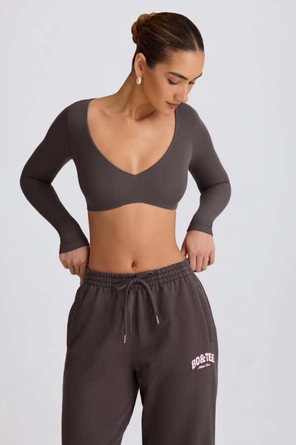 Ribbed Modal Long-Sleeve Crop Top in Charcoal Grey - Image 7