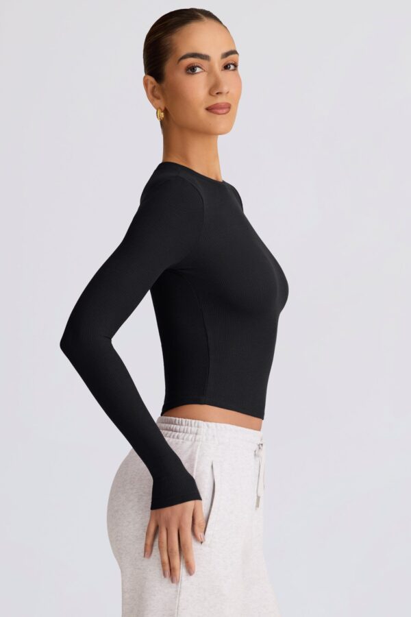 Ribbed Modal Long-Sleeve Top in Black - Image 3
