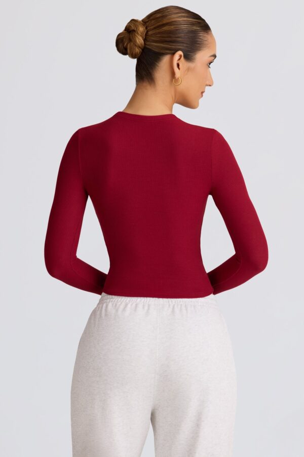 Ribbed Modal Long-Sleeve Top in Burgundy - Image 2