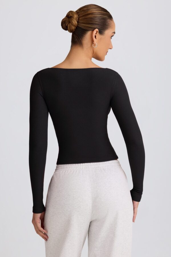 Ribbed Modal Ruched V-Neck Top in Black - Image 2