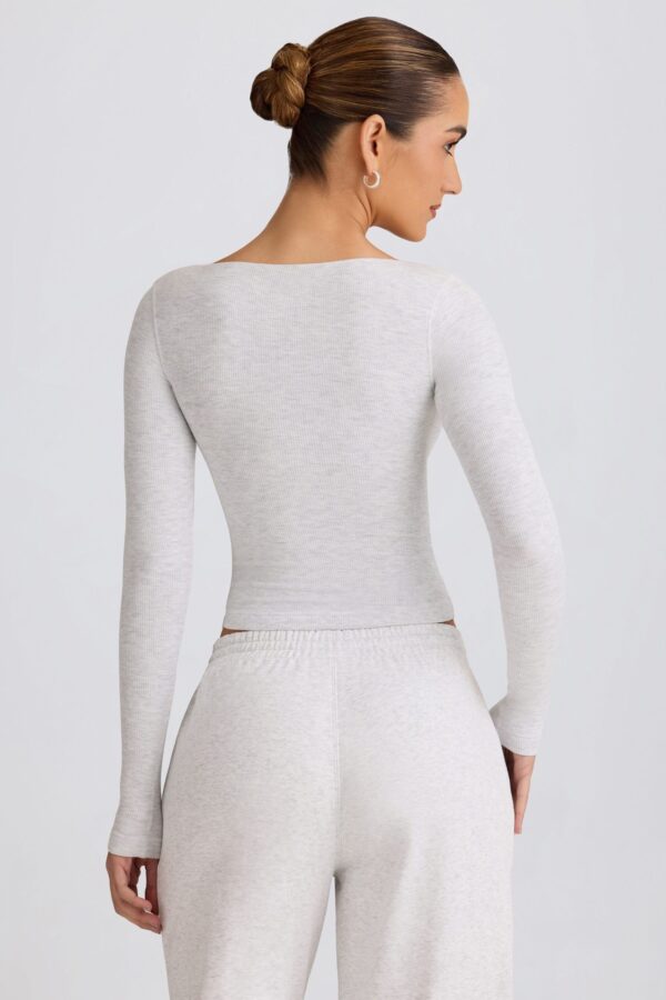 Ribbed Modal Ruched V-Neck Top in Grey Marl - Image 2