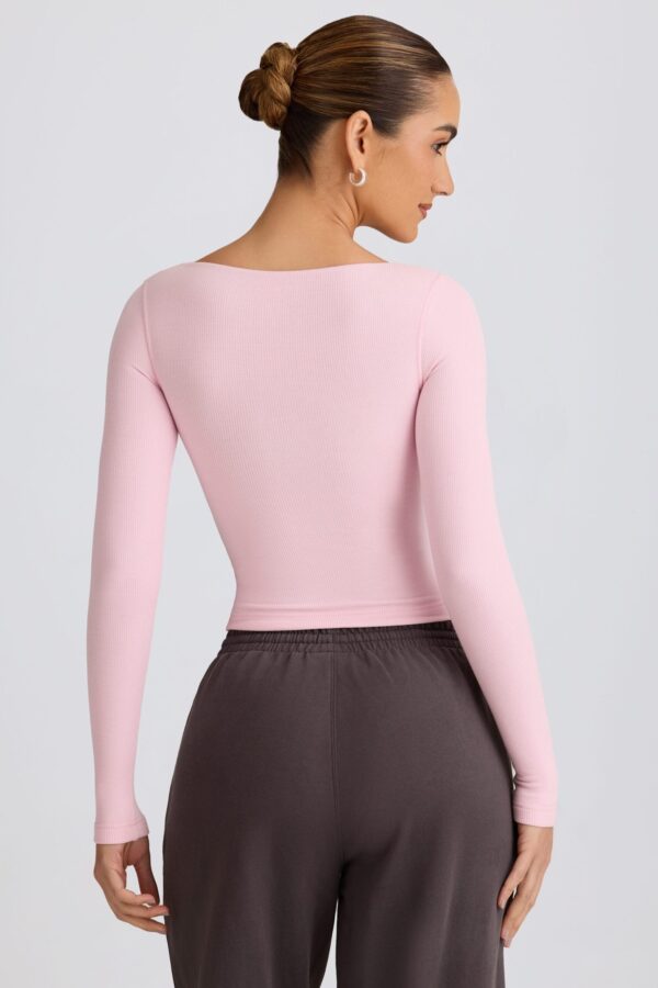 Ribbed Modal Ruched V-Neck Top in Soft Pink - Image 2