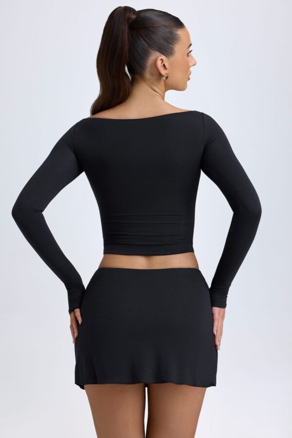 Modal Button-Detail Low-Rise Mini Skirt in Black - Image 2