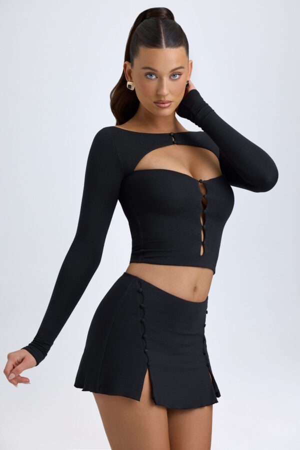 Modal Button-Detail Low-Rise Mini Skirt in Black - Image 7