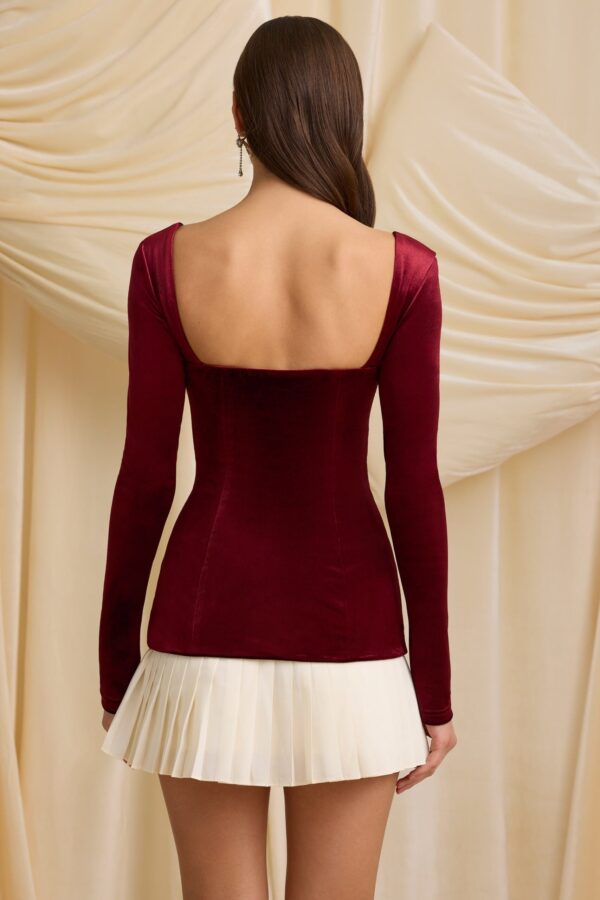 Layered Pleated Corset Mini Dress in Wine Red - Image 2