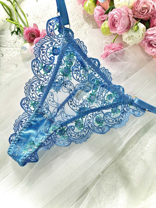 Blue  Embroidered Thong - Image 2