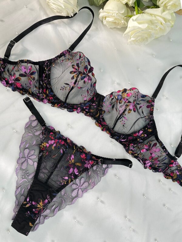 Midnight Blossom Lace Embroidered Lingerie Set - Image 11