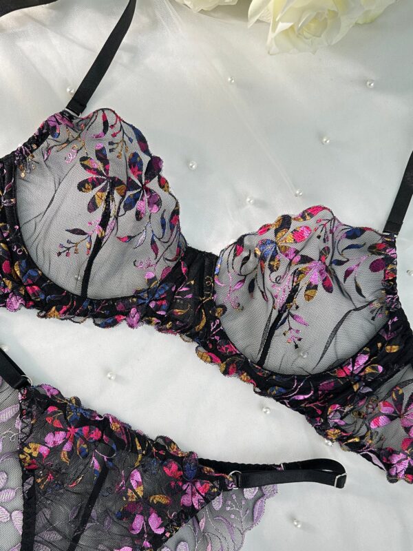 Midnight Blossom Lace Embroidered Lingerie Set - Image 14