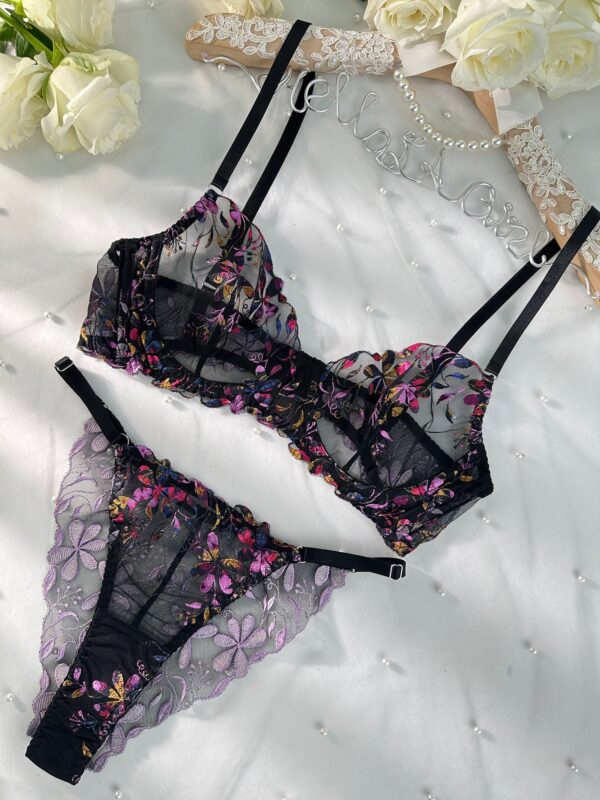Midnight Blossom Lace Embroidered Lingerie Set - Image 12