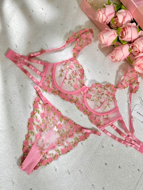 Sweetness Pink Rose Embroidered Thong - Image 3