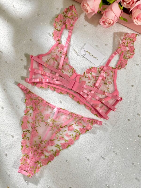 Sweetness Pink Rose Embroidered Lingerie Set - Image 9