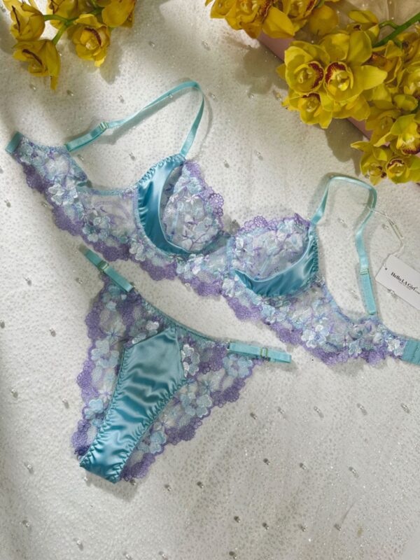 Romantic Blue Embroidered Push-up Lingerie Set - Image 8