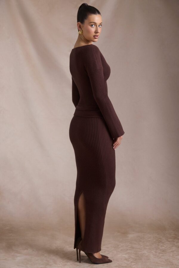 Ribbed-Knit Foldover Maxi Skirt in Espresso - Image 3