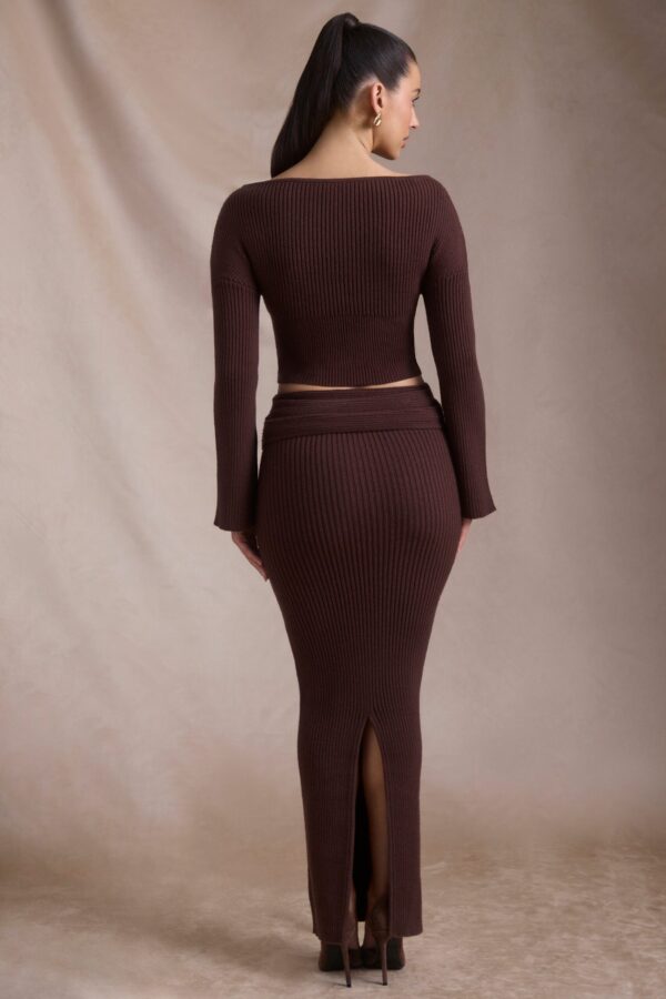 Ribbed-Knit Foldover Maxi Skirt in Espresso - Image 6