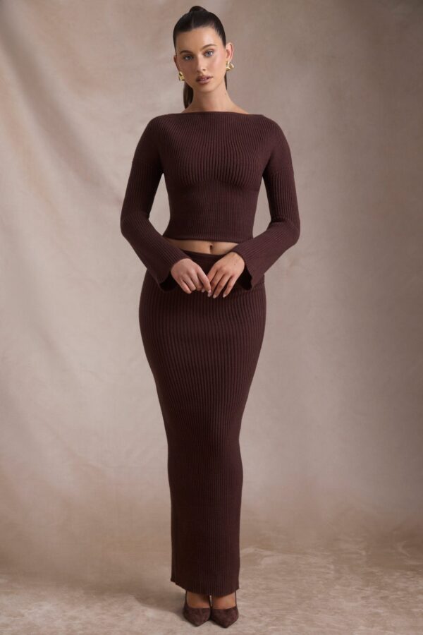 Ribbed-Knit Foldover Maxi Skirt in Espresso - Image 7
