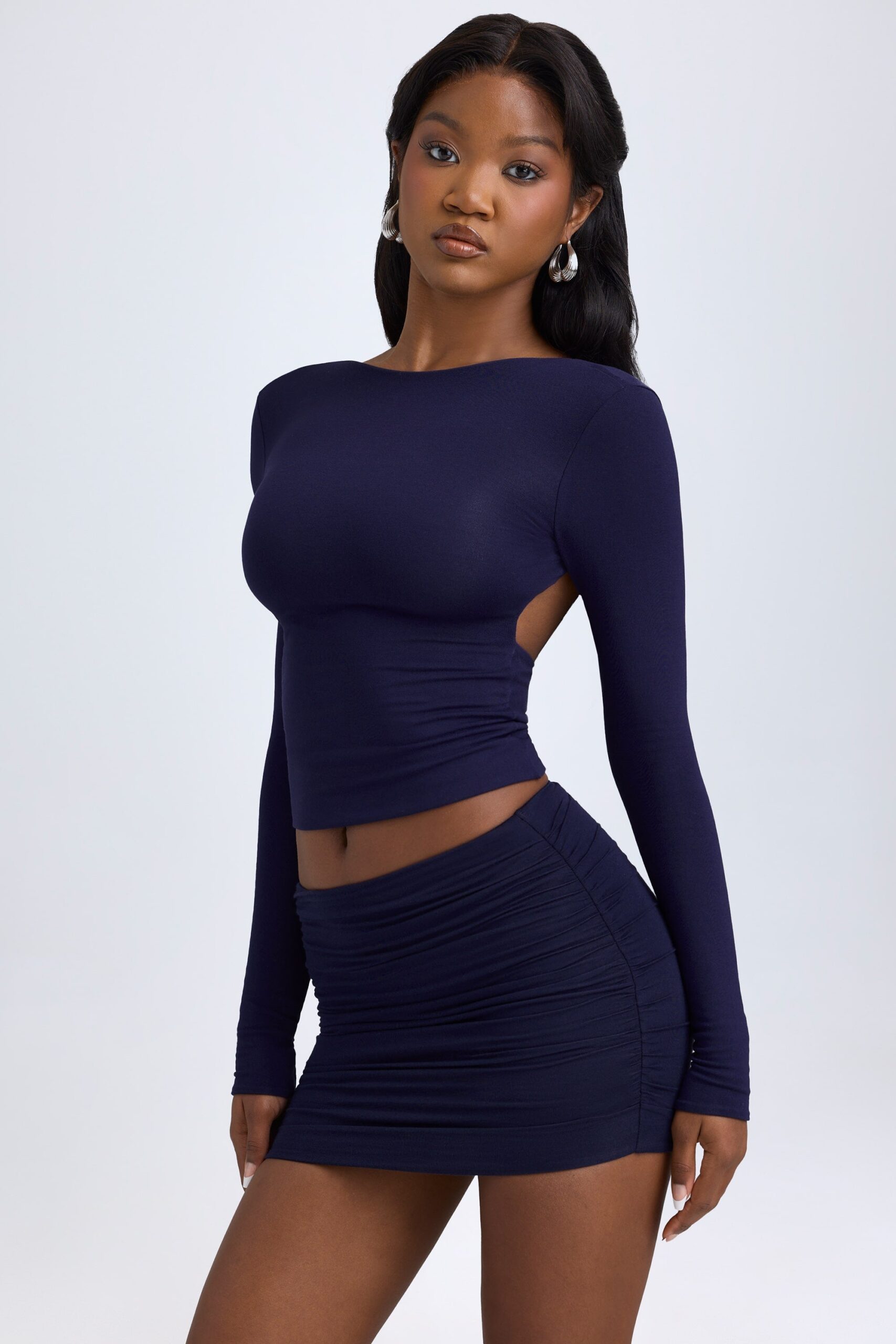 Modal High-Neck Open-Back Top in True Navy - Image 8