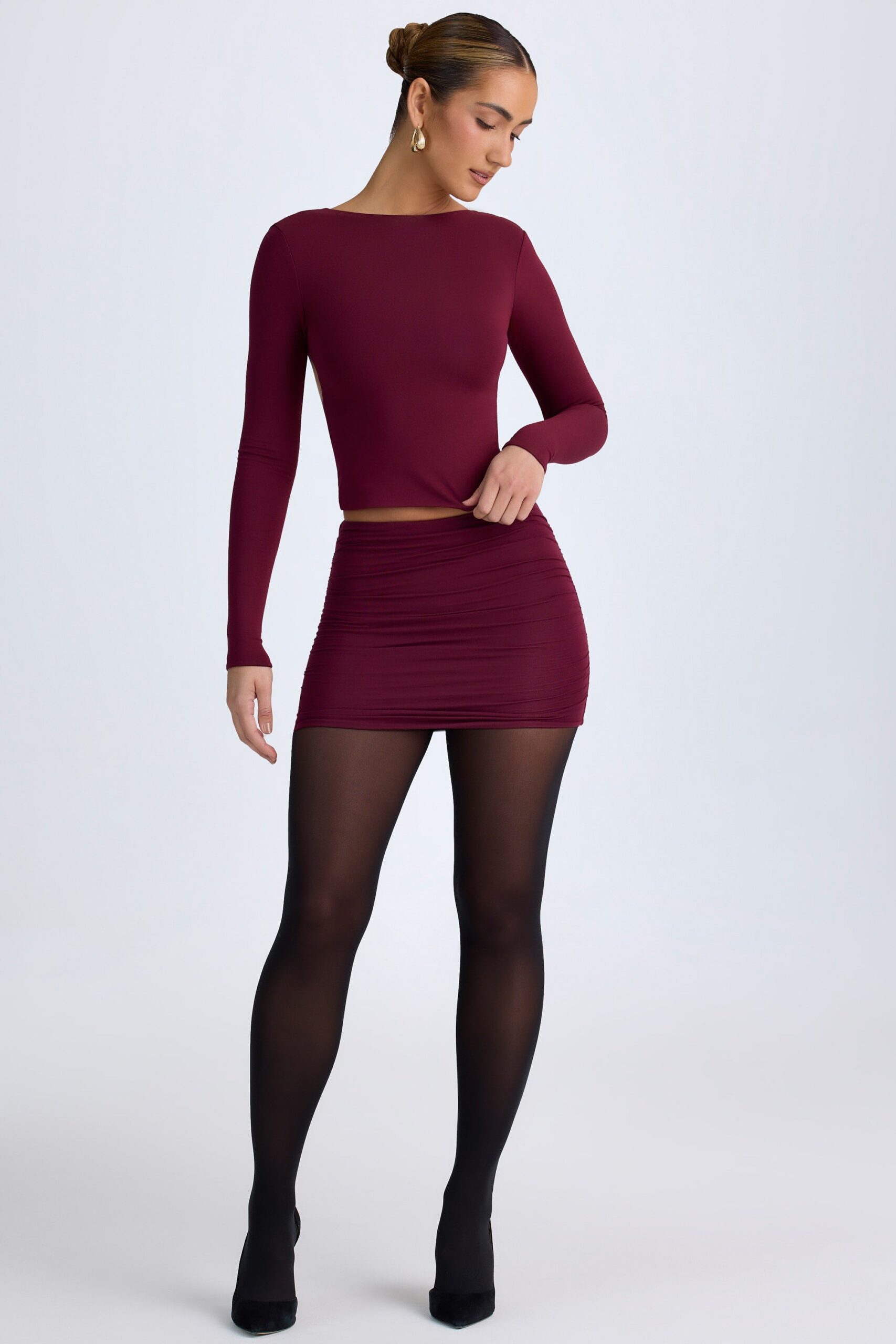 Modal High-Neck Open-Back Top in Wine Red - Image 7