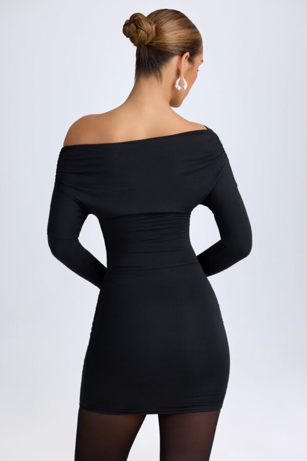 Modal Off-Shoulder Ruched Mini Dress in Black - Image 2