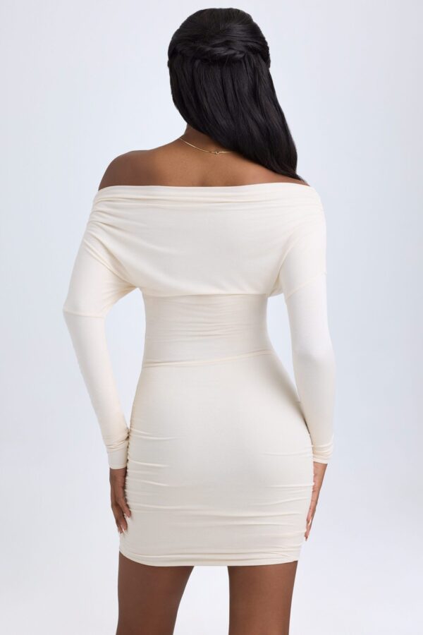 Modal Off-Shoulder Ruched Mini Dress in Ivory - Image 3