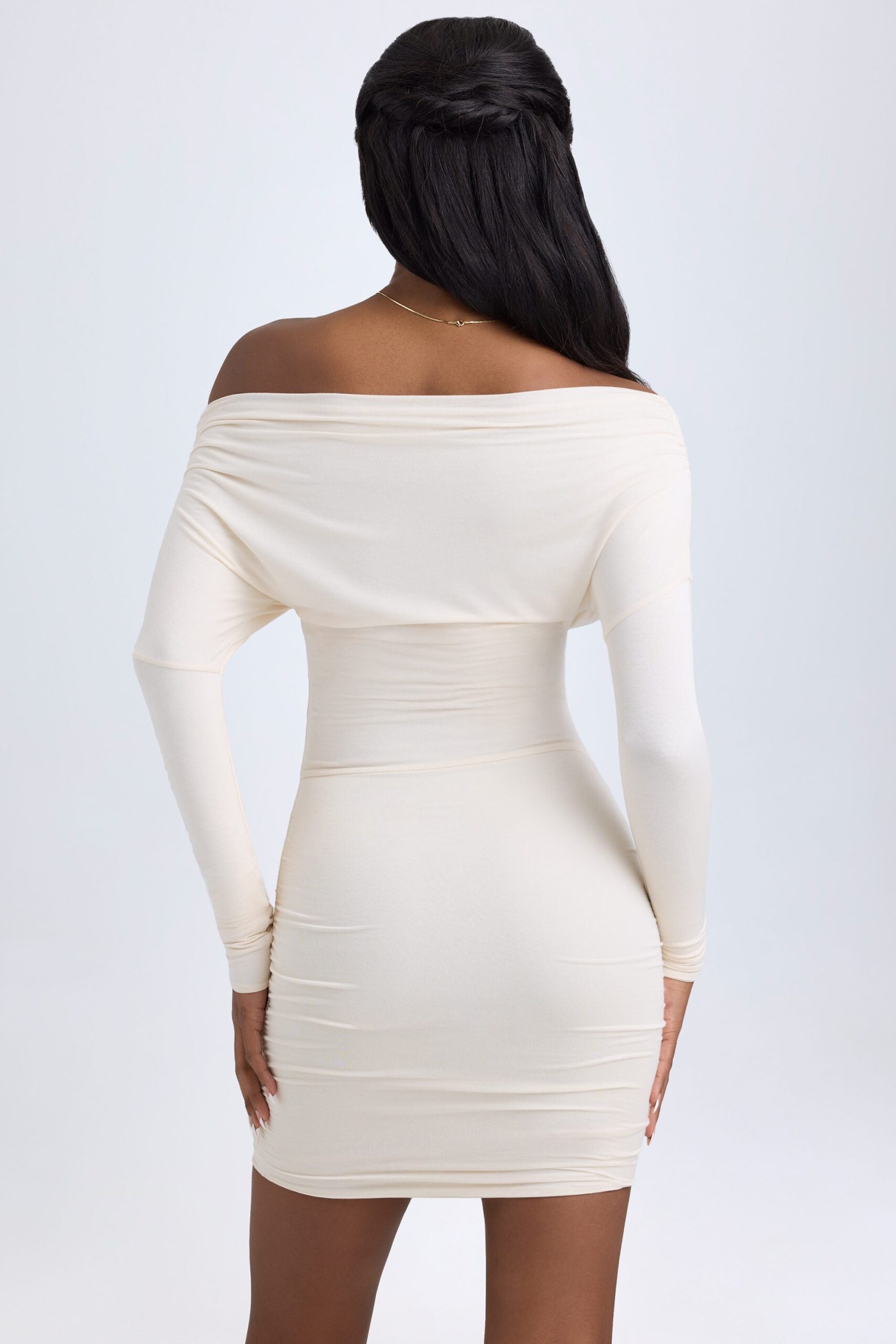 Modal Off-Shoulder Ruched Mini Dress in Ivory - Image 3