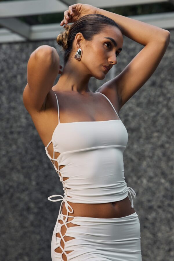 Ruched Cut-Out Top in White - Image 2